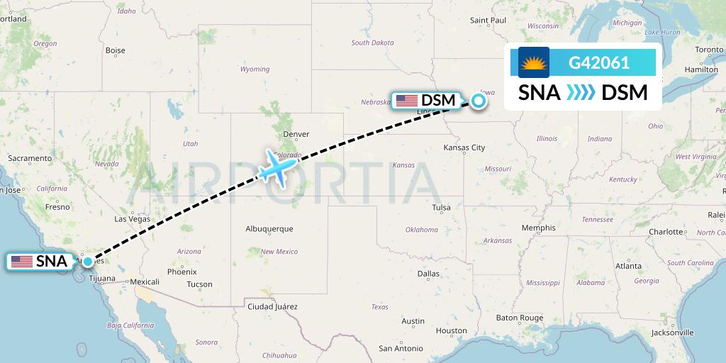 G42061 Allegiant Air Flight Map: Orange County to Des Moines