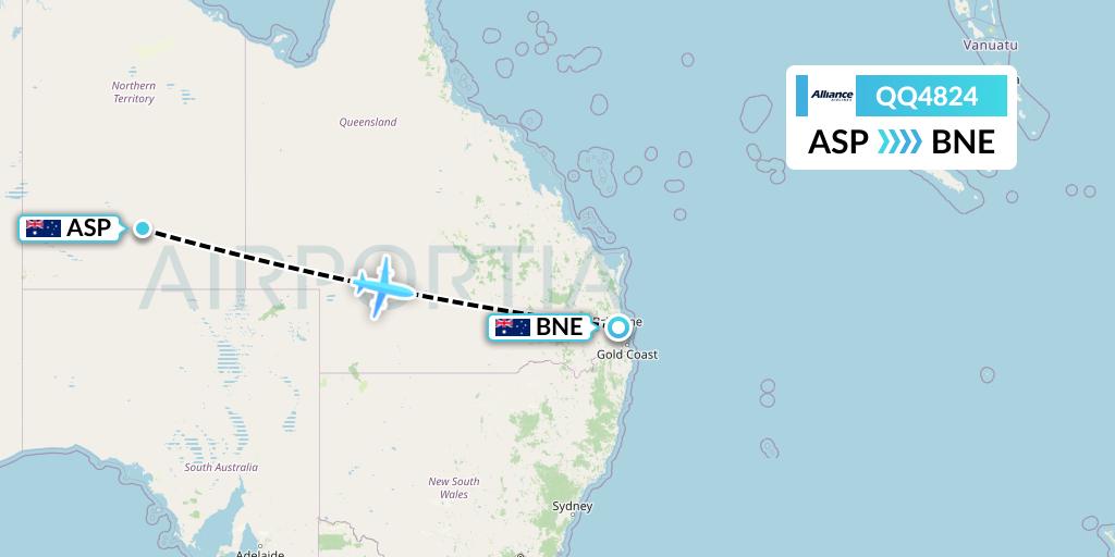 QQ4824 Alliance Airlines Flight Map: Alice Springs to Brisbane