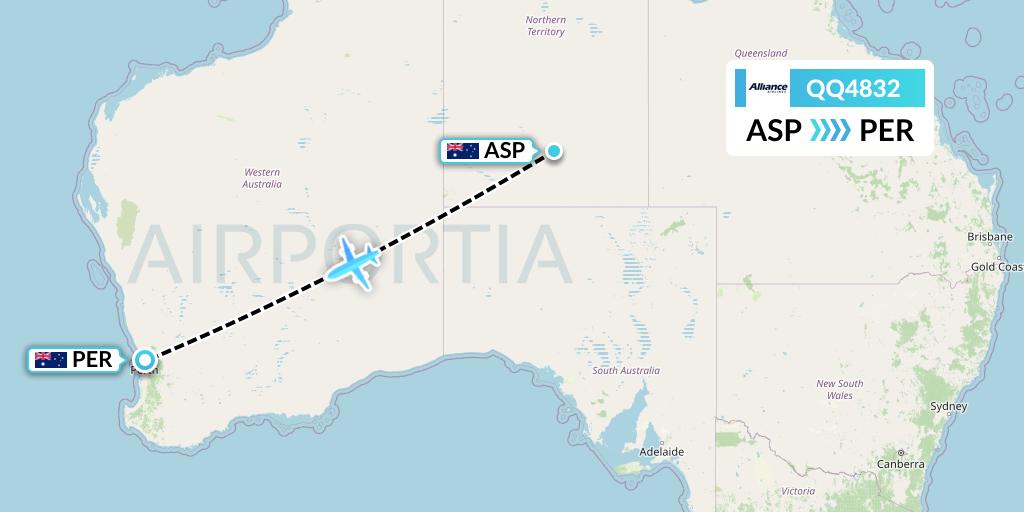 QQ4832 Alliance Airlines Flight Map: Alice Springs to Perth