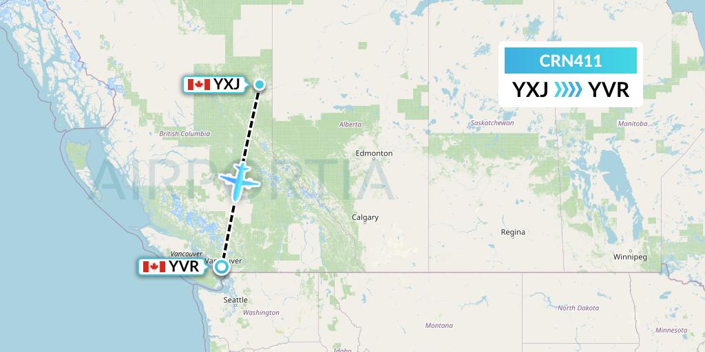 CRN411 Aerocaribbean Flight Map: Fort St. John to Vancouver