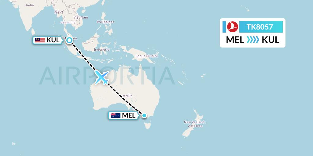 TK8057 Turkish Airlines Flight Map: Melbourne to Kuala Lumpur
