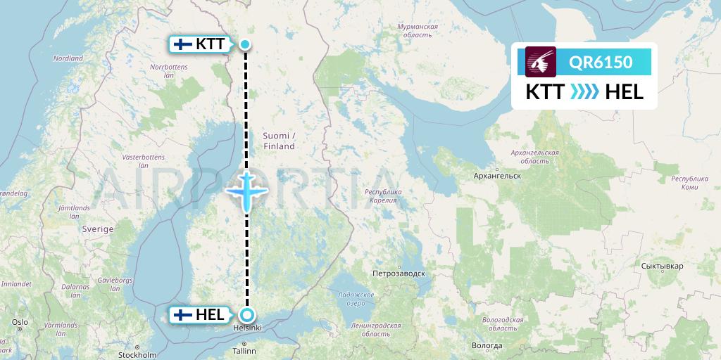 QR6150 Qatar Airways Flight Map: Kittila to Helsinki