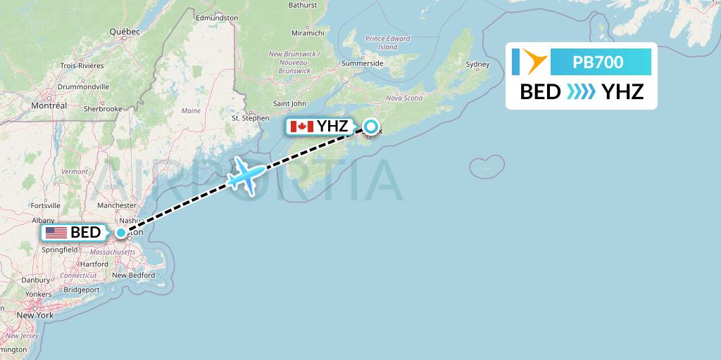PB700 PAL Airlines Flight Map: Bedford to Halifax