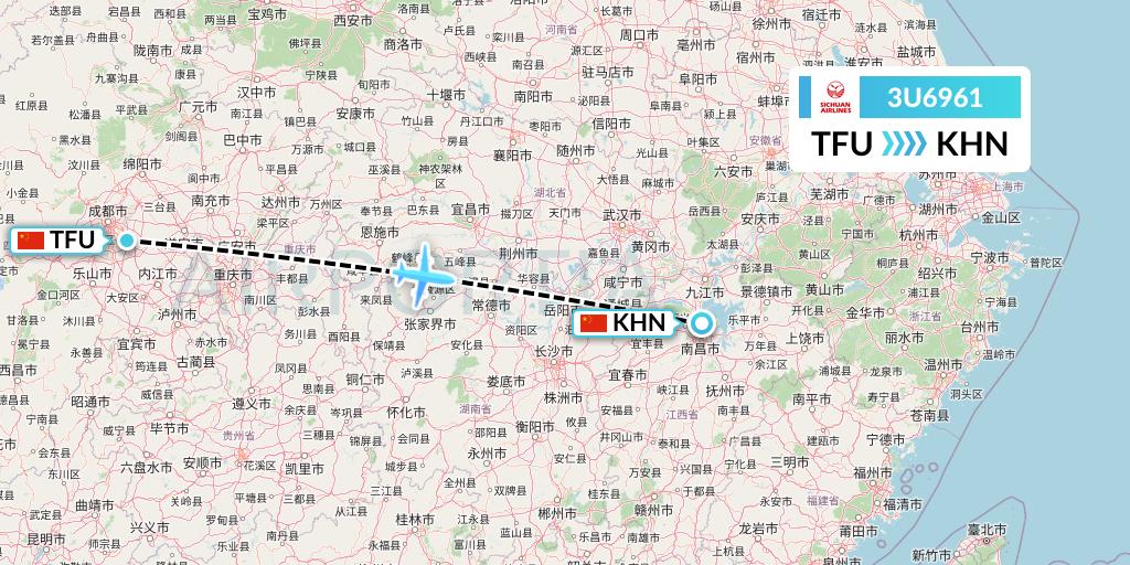 3U6961 Sichuan Airlines Flight Map: Chengdu to Nanchang