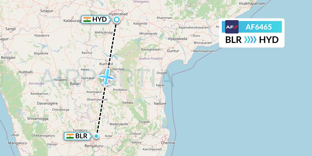 AF6465 Air France Flight Map: Bangalore to Hyderabad