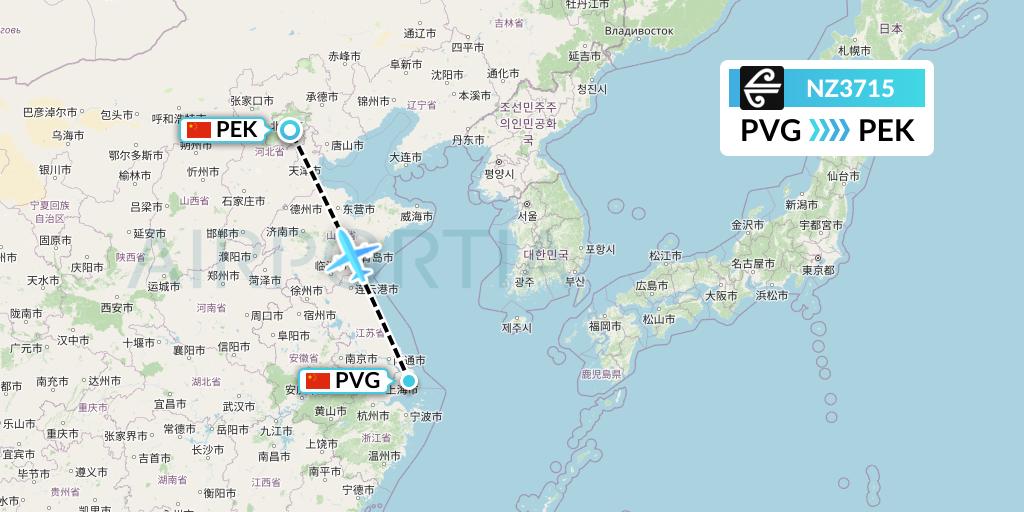 NZ3715 Air New Zealand Flight Map: Shanghai to Beijing