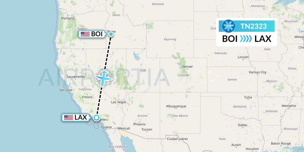 TN2323 Air Tahiti Nui Flight Map: Boise to Los Angeles