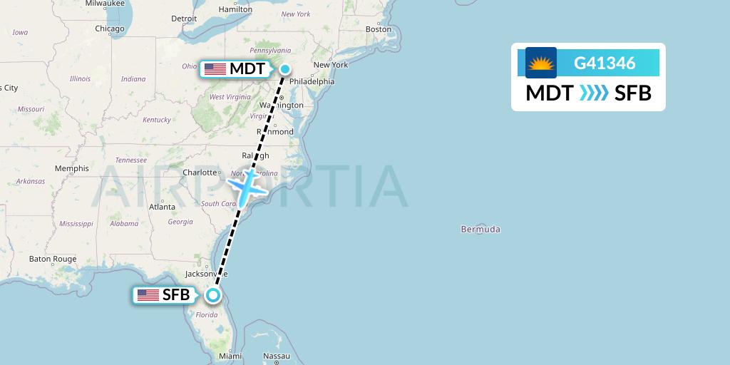 G41346 Allegiant Air Flight Map: Harrisburg to Orlando
