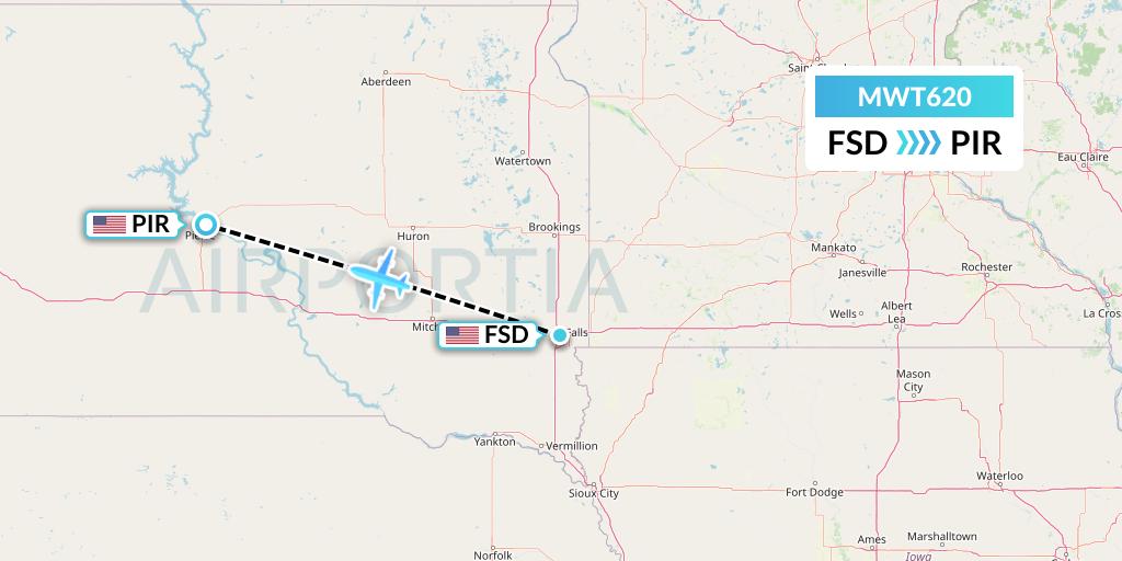 MWT620 Midwest Aviation Division Flight Map: Sioux Falls to Pierre