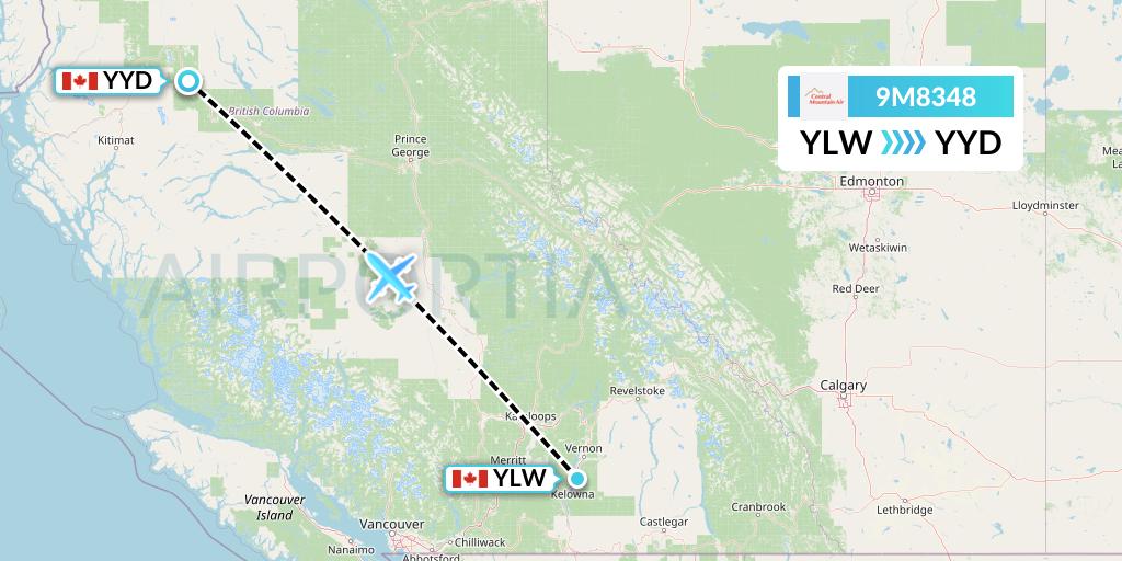 9M8348 Central Mountain Air Flight Map: Kelowna to Smithers