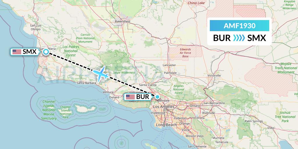 AMF1930 Ameriflight Flight Map: Burbank to Santa Maria