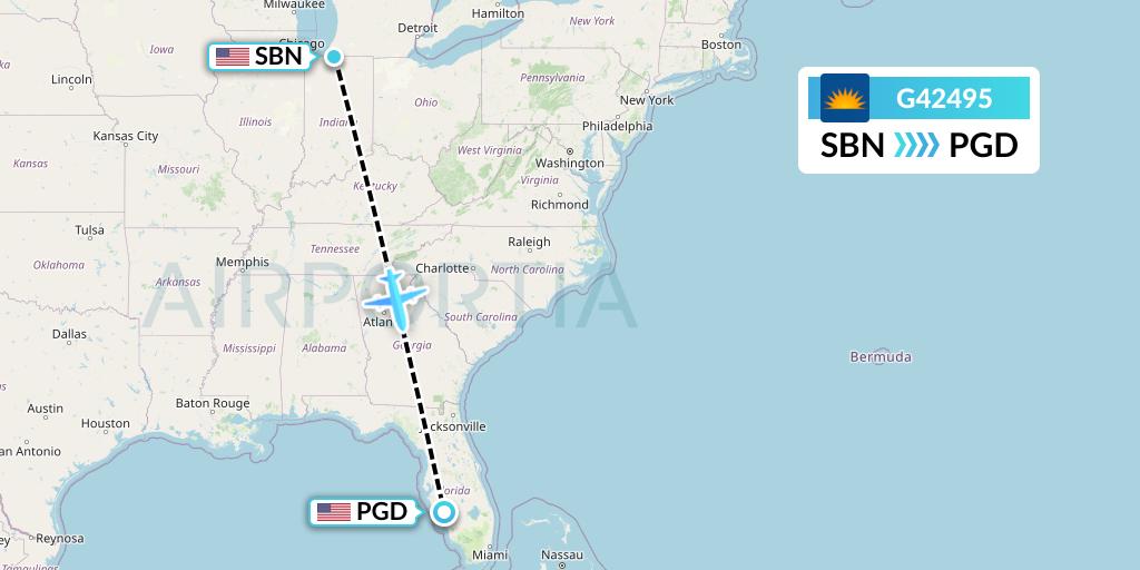 G42495 Allegiant Air Flight Map: South Bend to Punta Gorda