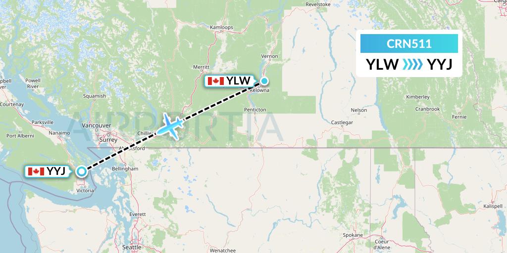 CRN511 Aerocaribbean Flight Map: Kelowna to Victoria