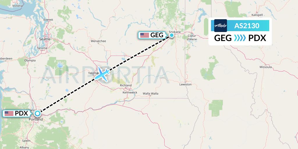 AS2130 Alaska Airlines Flight Map: Spokane to Portland
