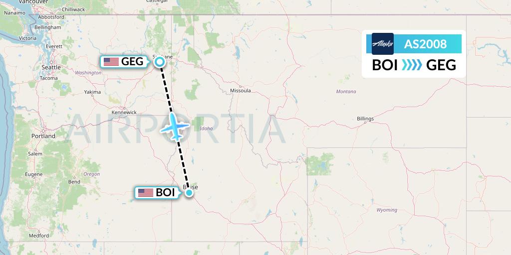 AS2008 Alaska Airlines Flight Map: Boise to Spokane