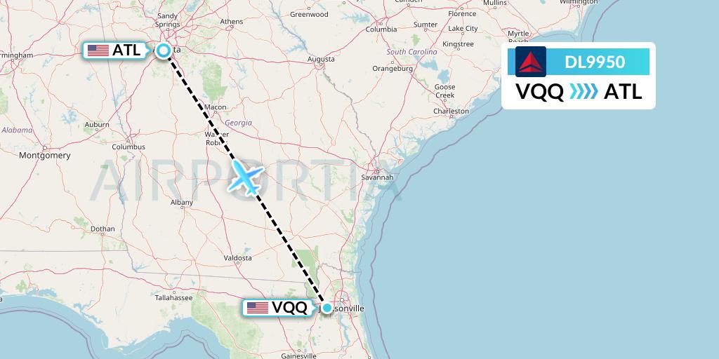 DL9950 Delta Air Lines Flight Map: Jacksonville to Atlanta