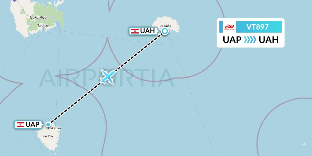 VT897 Air Tahiti Flight Map: Ua Pou to Ua Huka