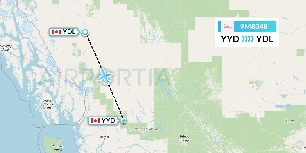 9M8348 Central Mountain Air Flight Map: Smithers to Dease Lake