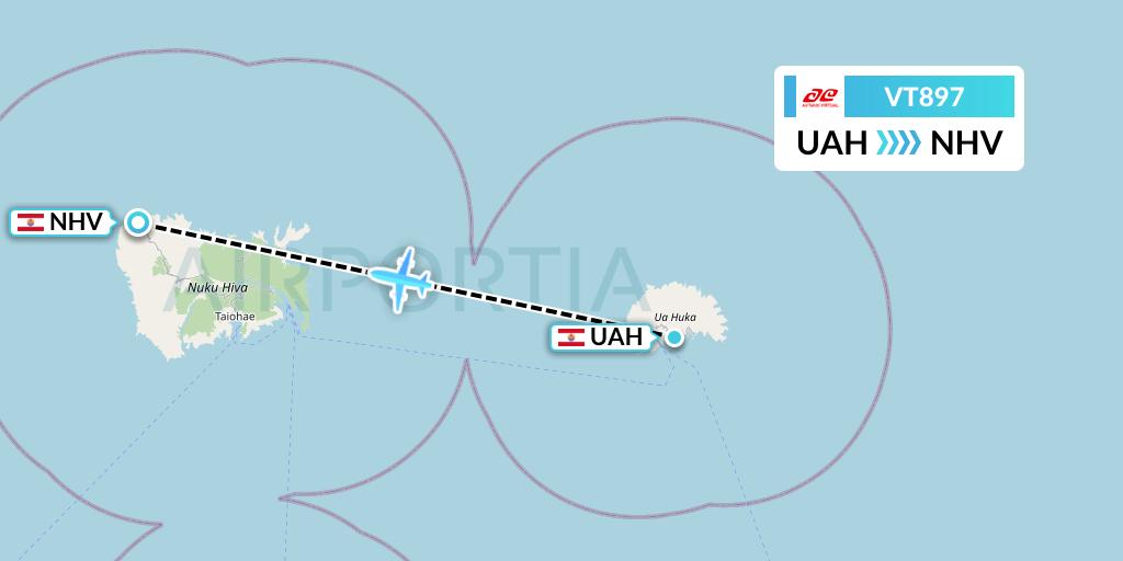 VT897 Air Tahiti Flight Map: Ua Huka to Nuku Hiva