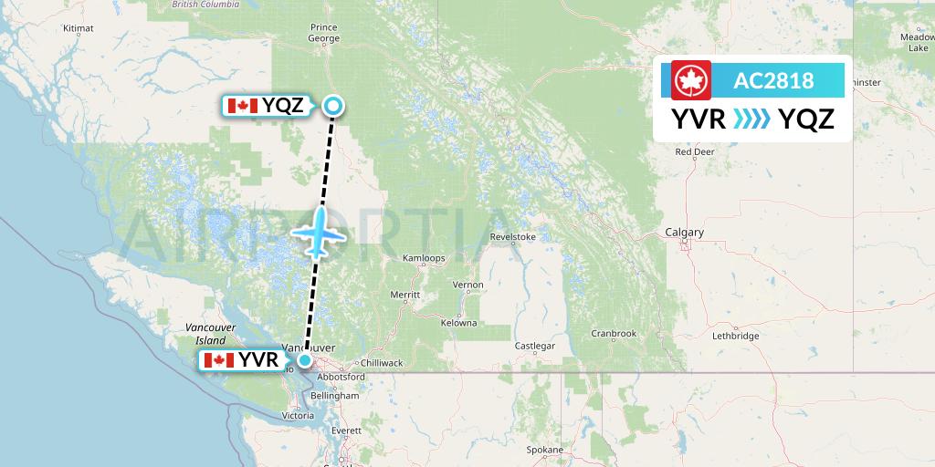 AC2818 Air Canada Flight Map: Vancouver to Quesnel