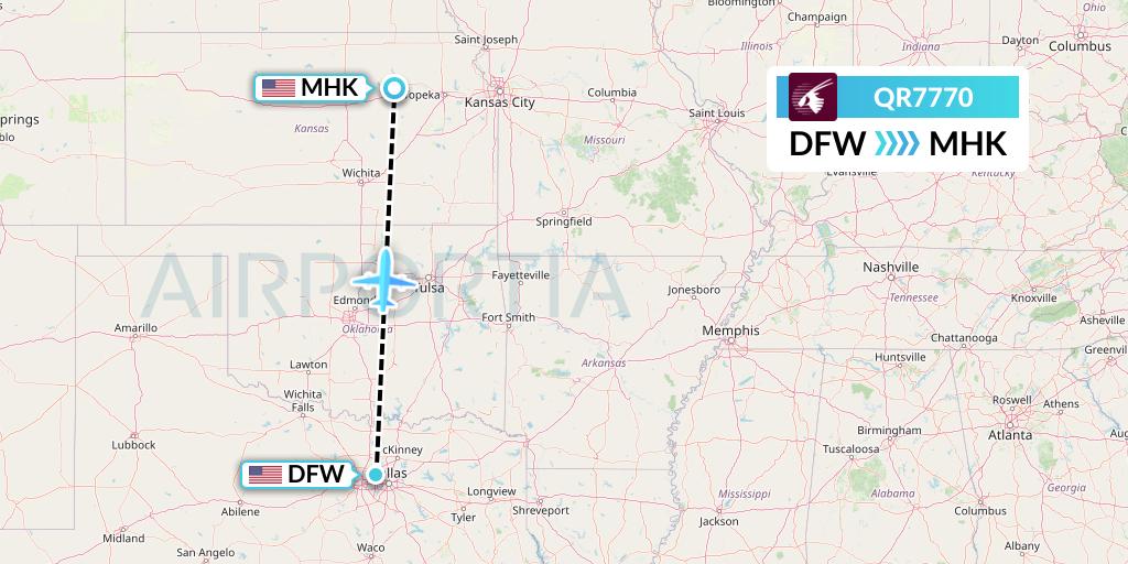 QR7770 Qatar Airways Flight Map: Dallas to Manhattan