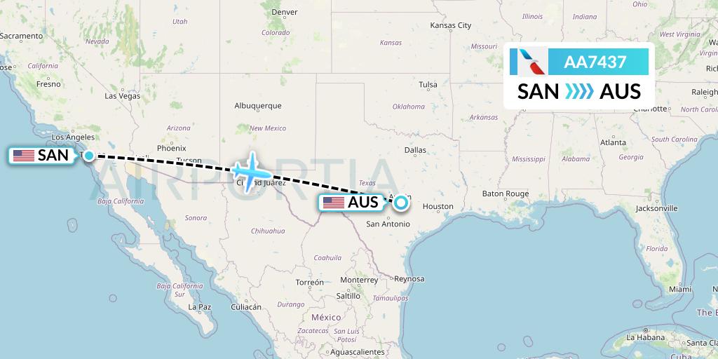 AA7437 American Airlines Flight Map: San Diego to Austin