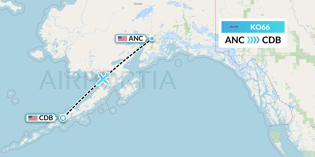 KO66 Komiaviatrans Flight Map: Anchorage to Cold Bay