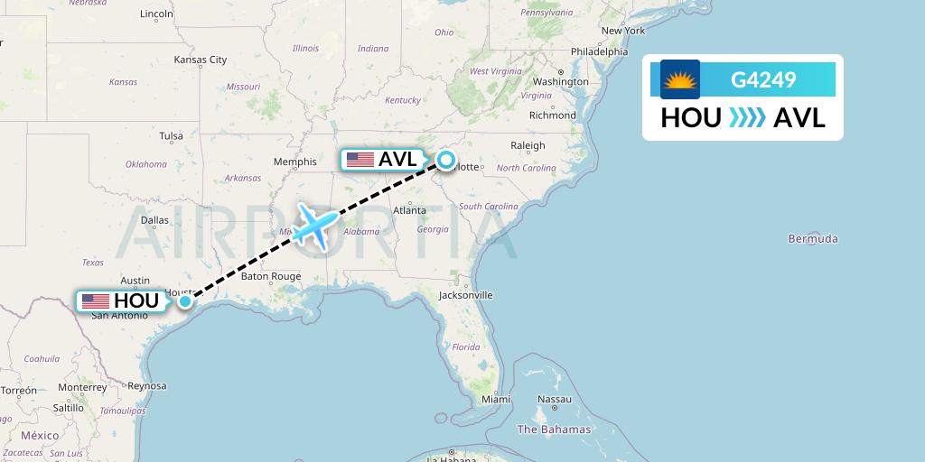 G4249 Allegiant Air Flight Map: Houston to Asheville