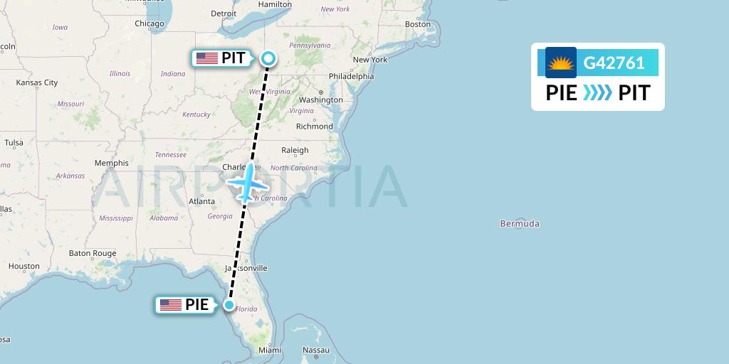 G42761 Allegiant Air Flight Map: St. Petersburg to Pittsburgh