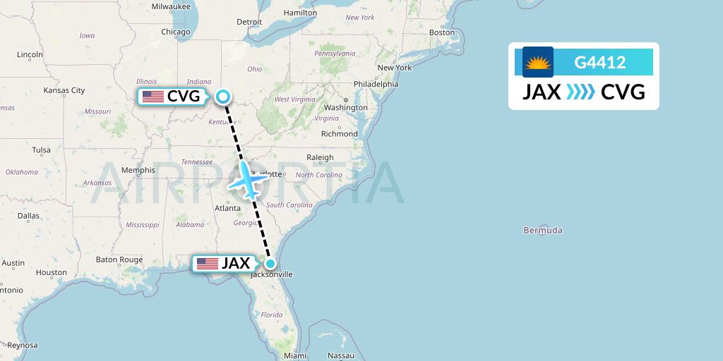 G4412 Allegiant Air Flight Map: Jacksonville to Cincinnati