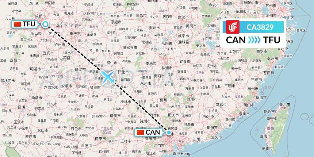 CA3829 Air China Flight Map: Guangzhou to Chengdu