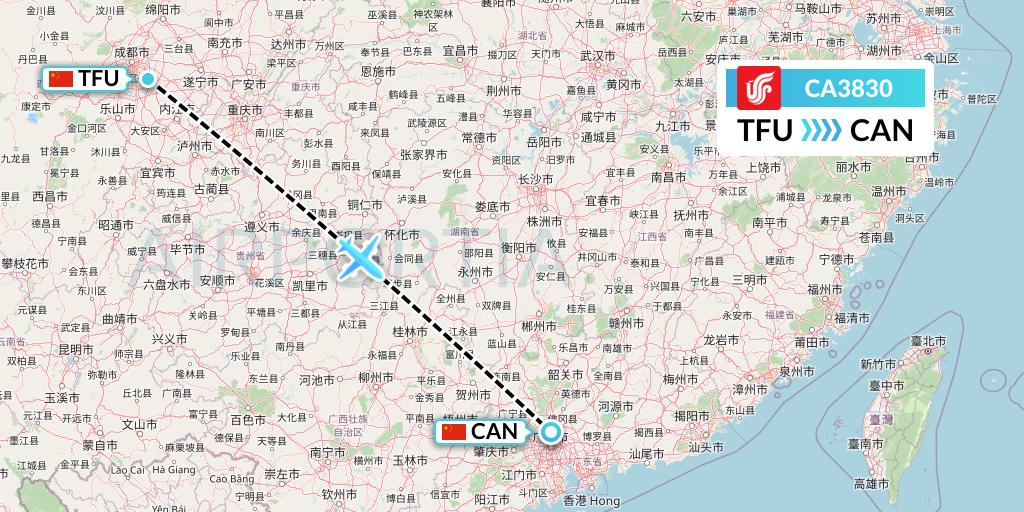 CA3830 Air China Flight Map: Chengdu to Guangzhou
