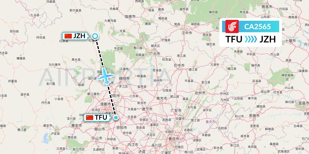 CA2565 Air China Flight Map: Chengdu to Songpan