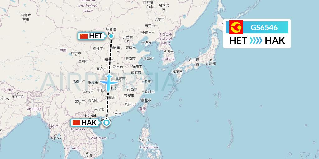GS6546 Tianjin Airlines Flight Map: Hohhot to Haikou