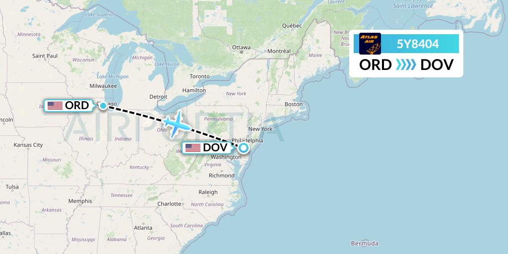 5Y8404 Atlas Air Flight Map: Chicago to Dover-Cheswold