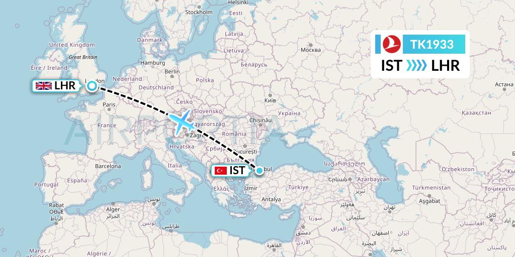 TK1933 Turkish Airlines Flight Map: Istanbul to London