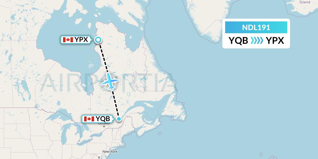 NDL191 Chrono Aviation Flight Map: Quebec to Puvirnituq