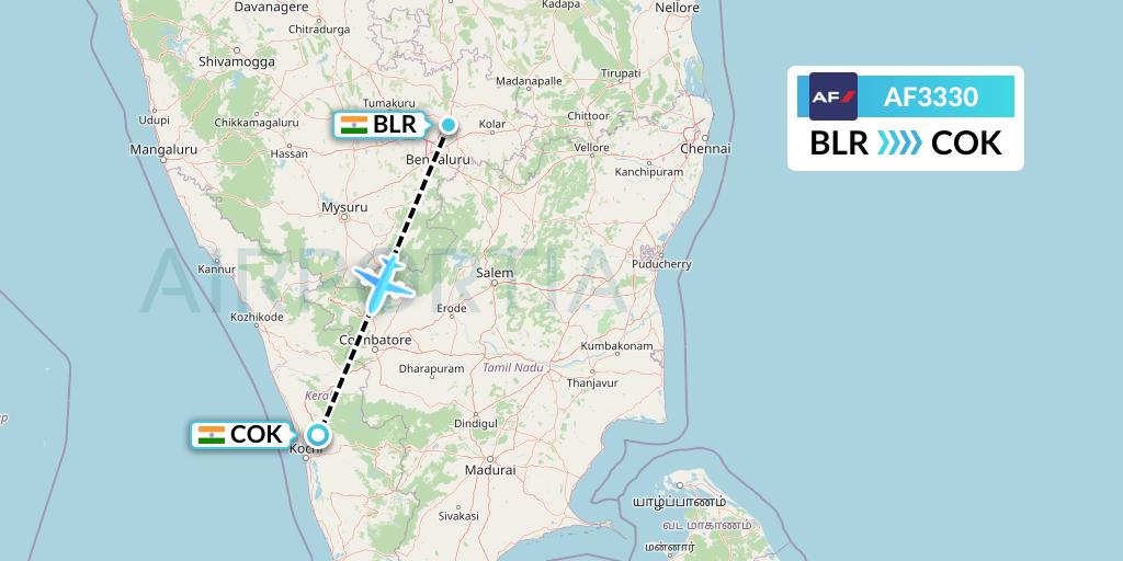AF3330 Air France Flight Map: Bangalore to Cochin