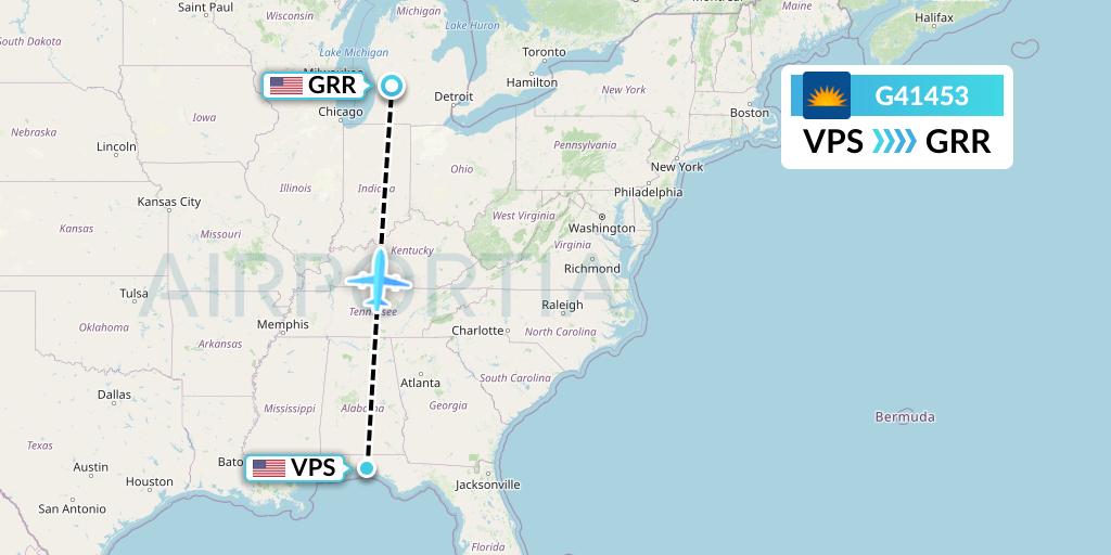 G41453 Allegiant Air Flight Map: Valparaiso to Grand Rapids