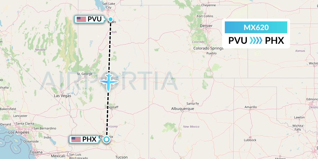 MX620 Breeze Airways Flight Map: Provo to Phoenix