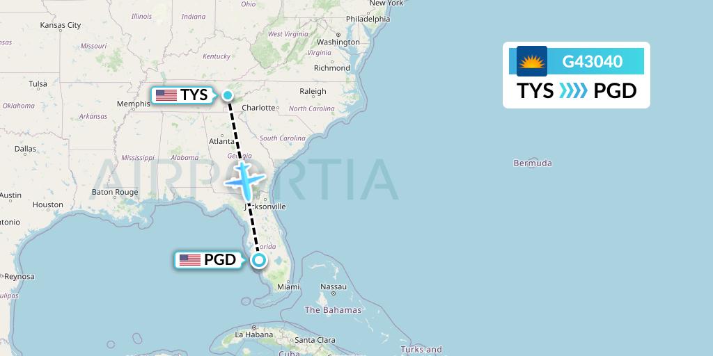 G43040 Allegiant Air Flight Map: Knoxville to Punta Gorda
