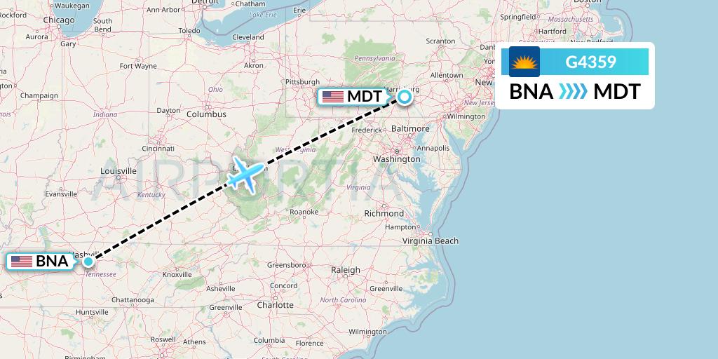G4359 Allegiant Air Flight Map: Nashville to Harrisburg