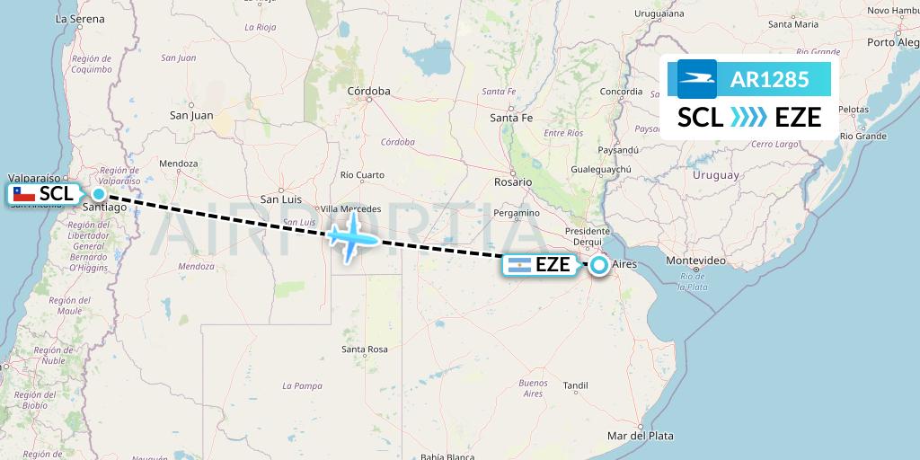 AR1285 Aerolineas Argentinas Flight Map: Santiago to Buenos Aires