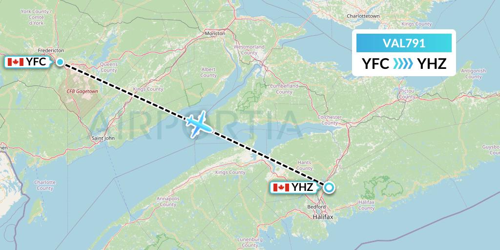 VAL791 Voyageur Airlines Flight Map: Fredericton to Halifax