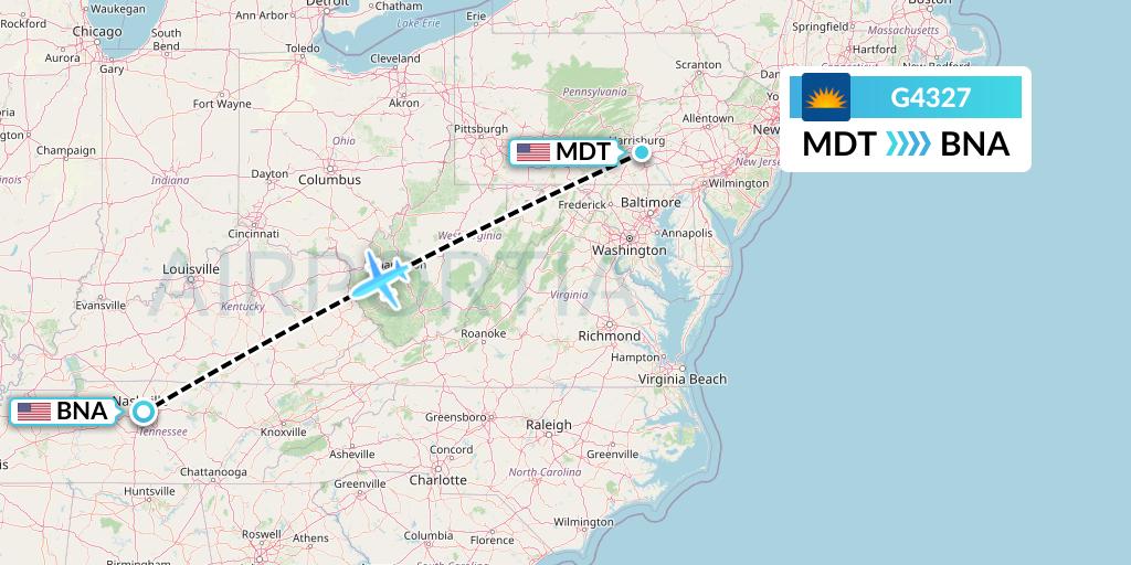 G4327 Allegiant Air Flight Map: Harrisburg to Nashville