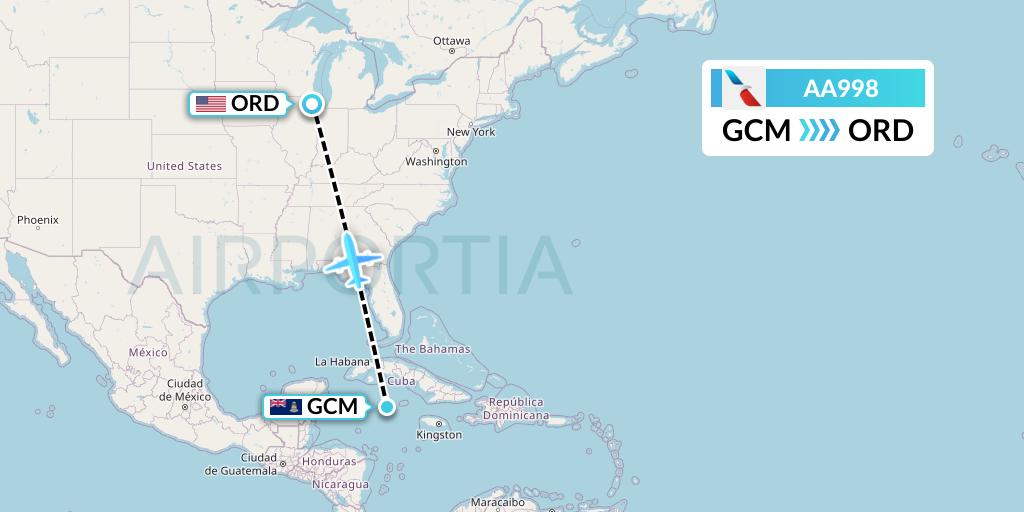 AA998 American Airlines Flight Map: George Town to Chicago