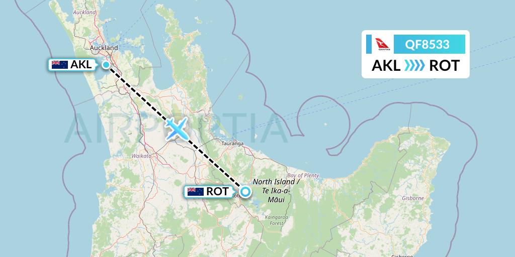 QF8533 Qantas Flight Map: Auckland to Rotorua