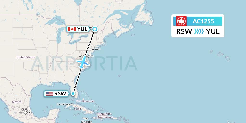 AC1255 Air Canada Flight Map: Fort Myers to Montreal