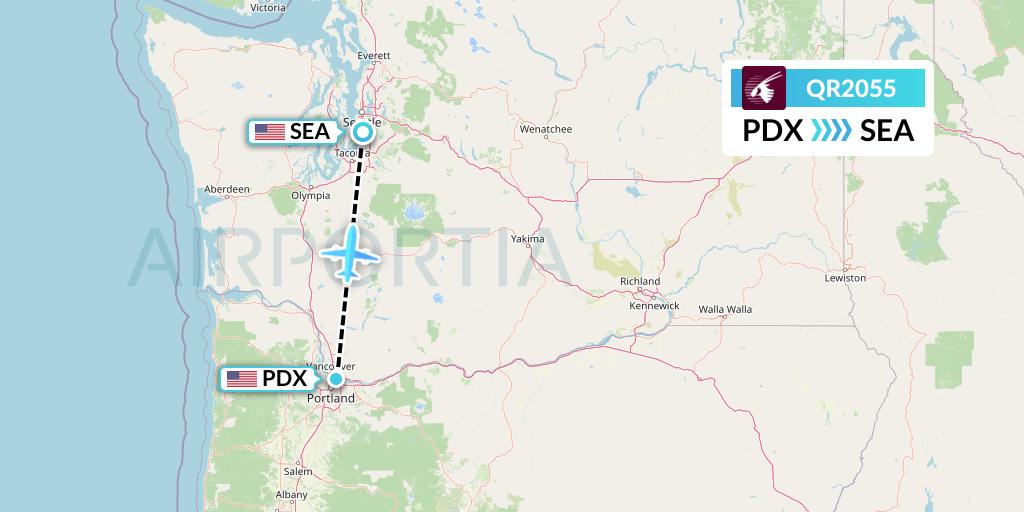 QR2055 Qatar Airways Flight Map: Portland to Seattle