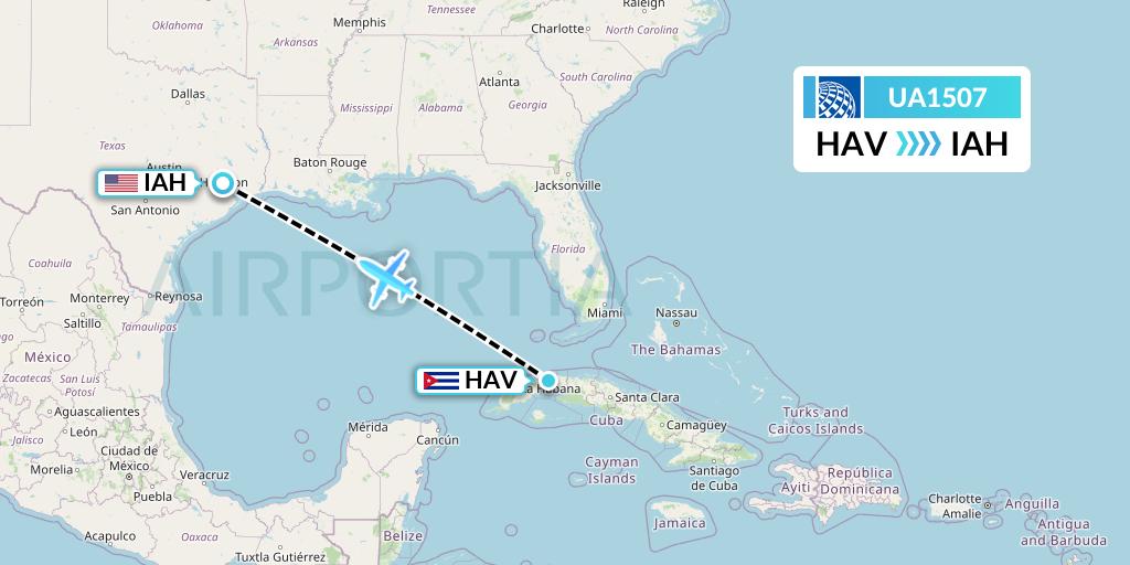 UA1507 United Airlines Flight Map: Havana to Houston